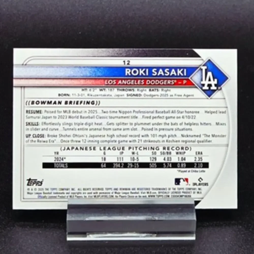 Roki Sasaki Topps Chrome Bowman 35th Anniversary RC Los Angeles Dodgers Star - Picture 3 of 7
